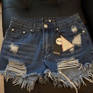 Boohoo Frayed Blue Jean Shorts